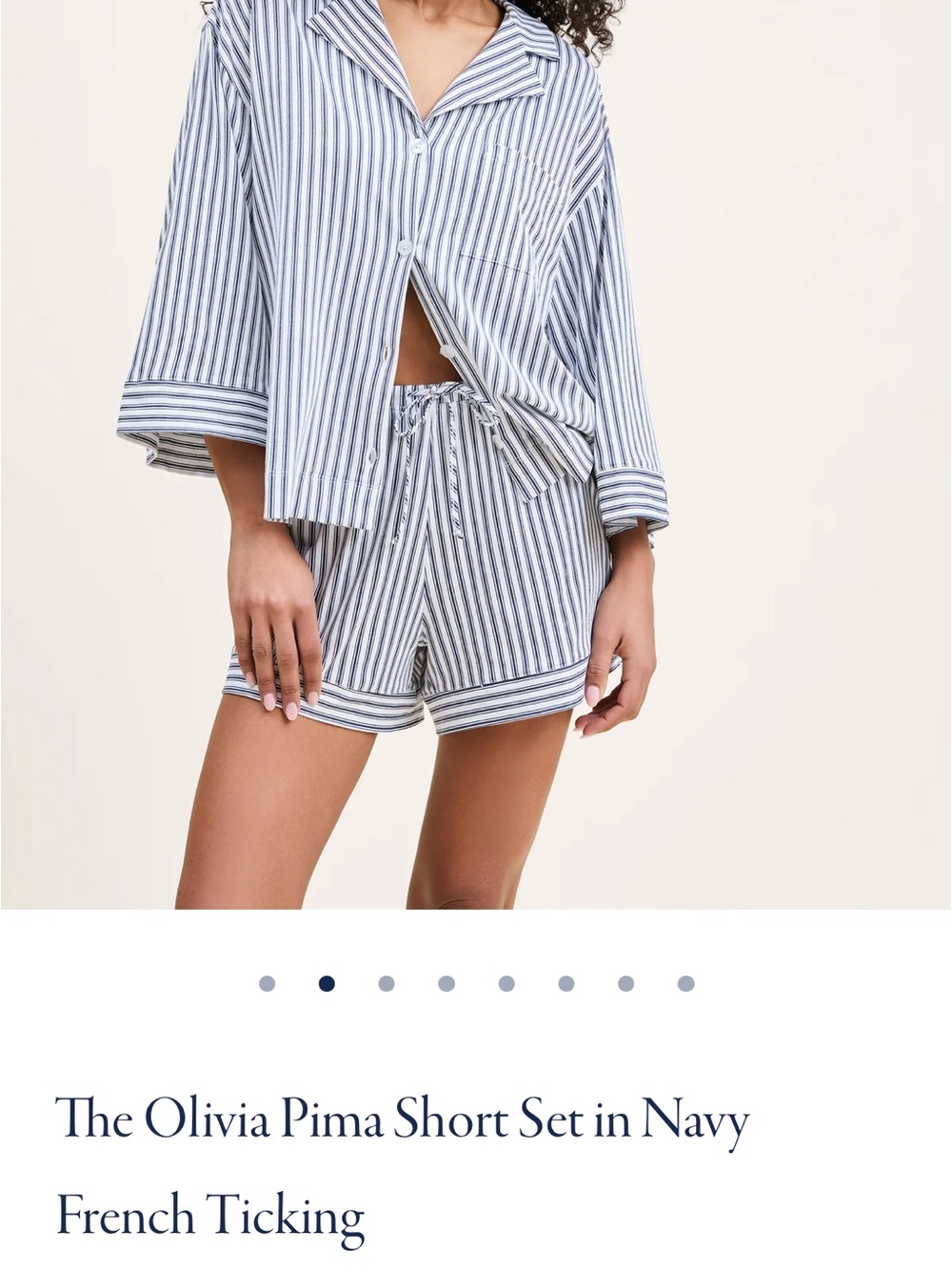 Olivia Pima Short Pajama Set - Navy Stripe - Picture 2 of 4